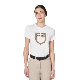 T-shirt donna in cotone logo Marrone-Verde
