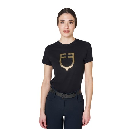 T-shirt donna Elegant in cotone con logo oro